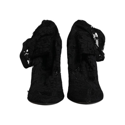 Dolce & Gabbana Black Lace Stretch Heels Mid Calf Boots Shoes