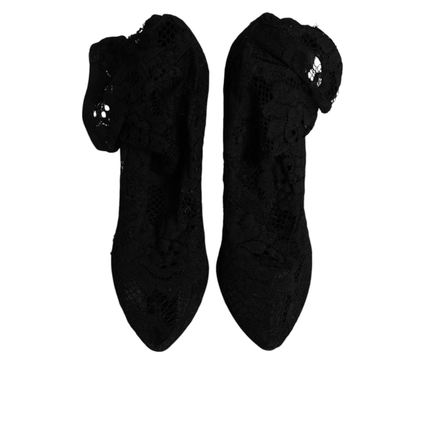 Dolce & Gabbana Black Lace Stretch Heels Mid Calf Boots Shoes