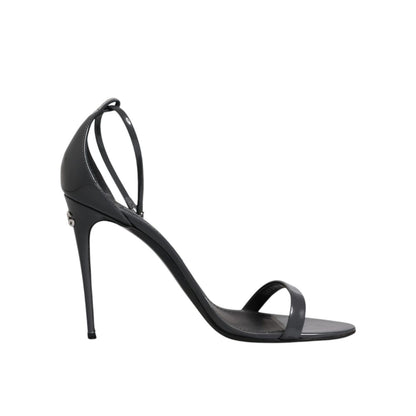 Dolce & Gabbana Grey Leather Ankle Strap Heel Sandals Shoes