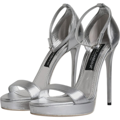 Dolce & Gabbana Silver Leather Platform Keira Sandals Shoes