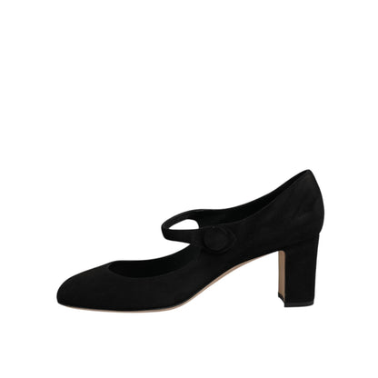 Dolce & Gabbana Black Suede Leather Block Heels Pumps Shoes