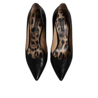 Dolce & Gabbana Black Calf Leather Stiletto Heels Pumps Shoes