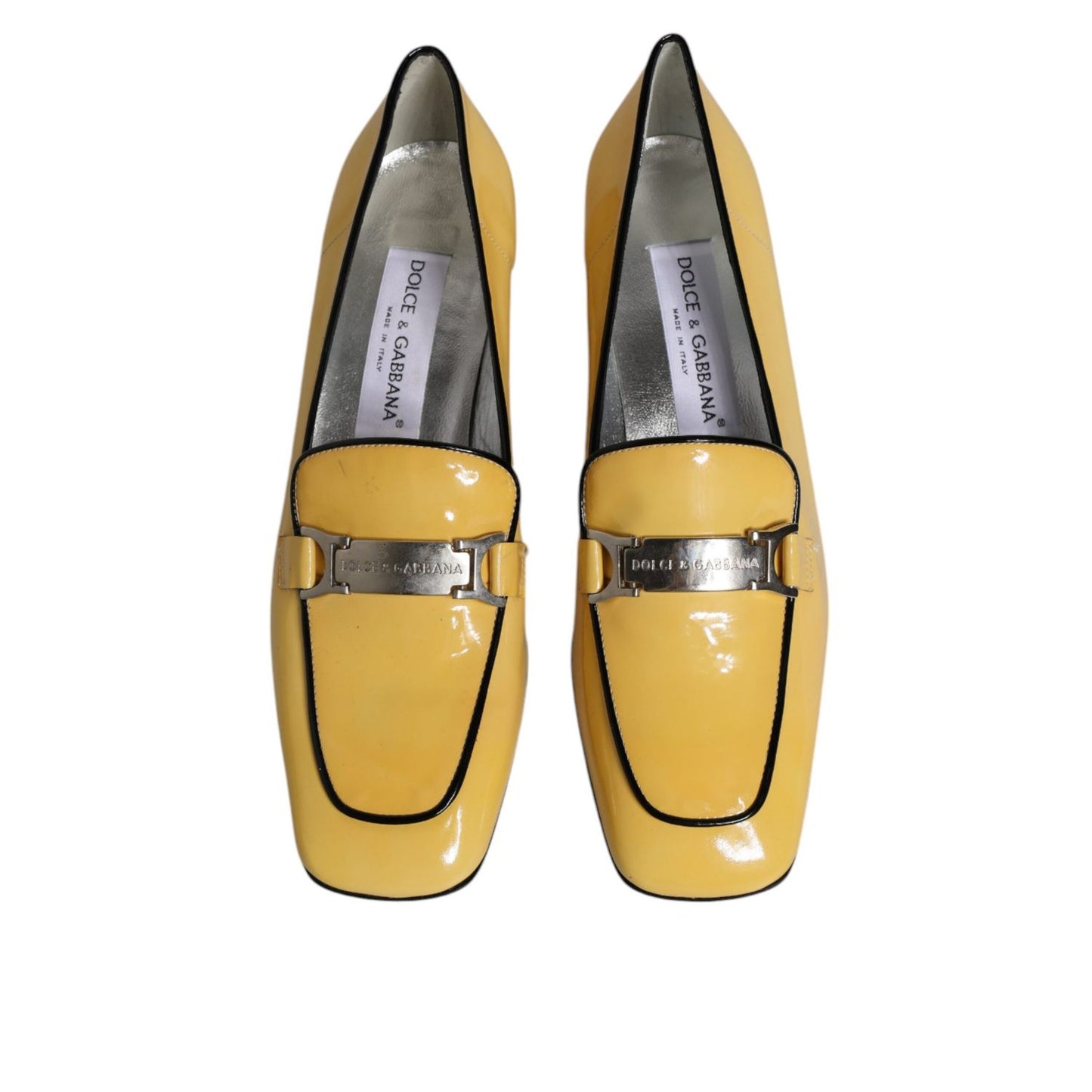 Dolce & Gabbana Yellow Leather Logo Plaque Slip On Mocassin Shoes