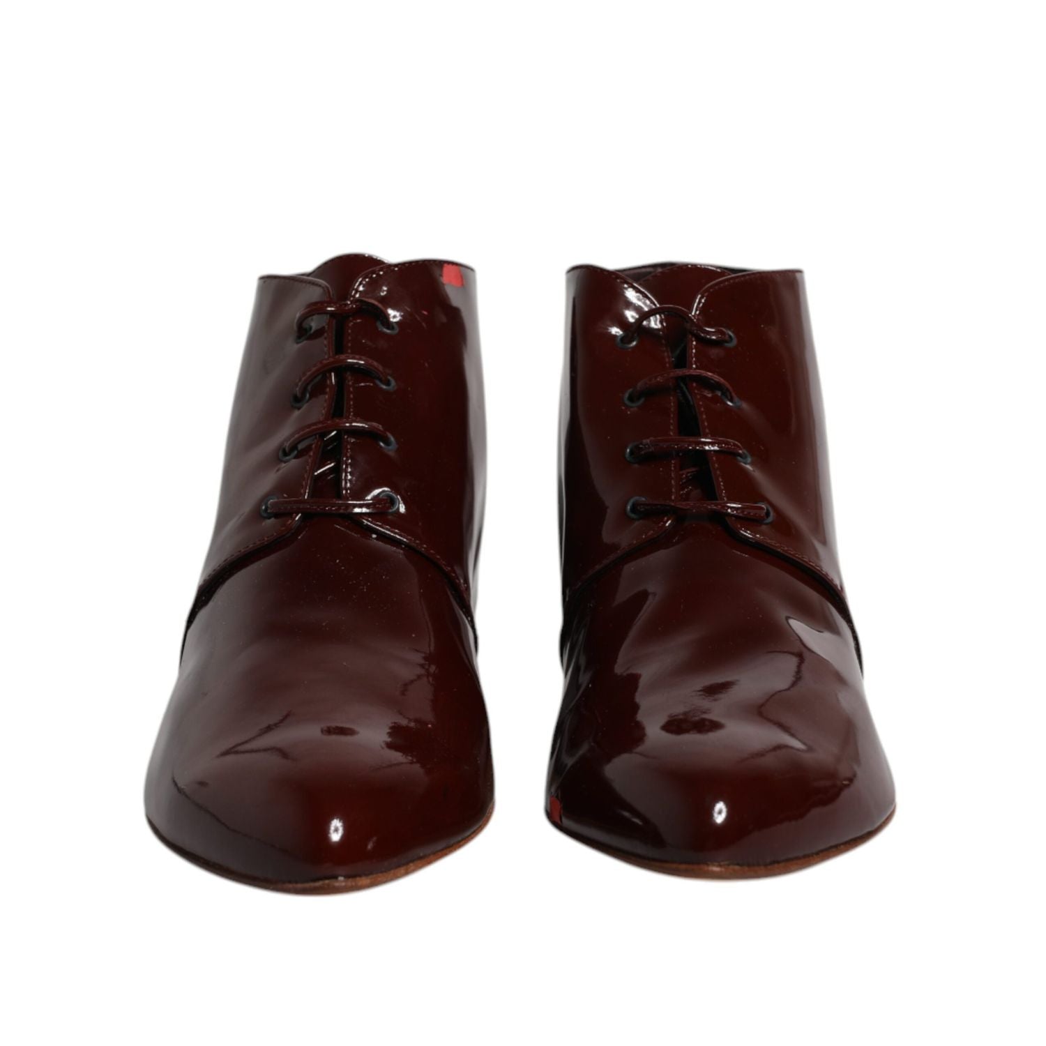 Dolce & Gabbana Maroon Leather Lace Up Ankle Boots Shoes