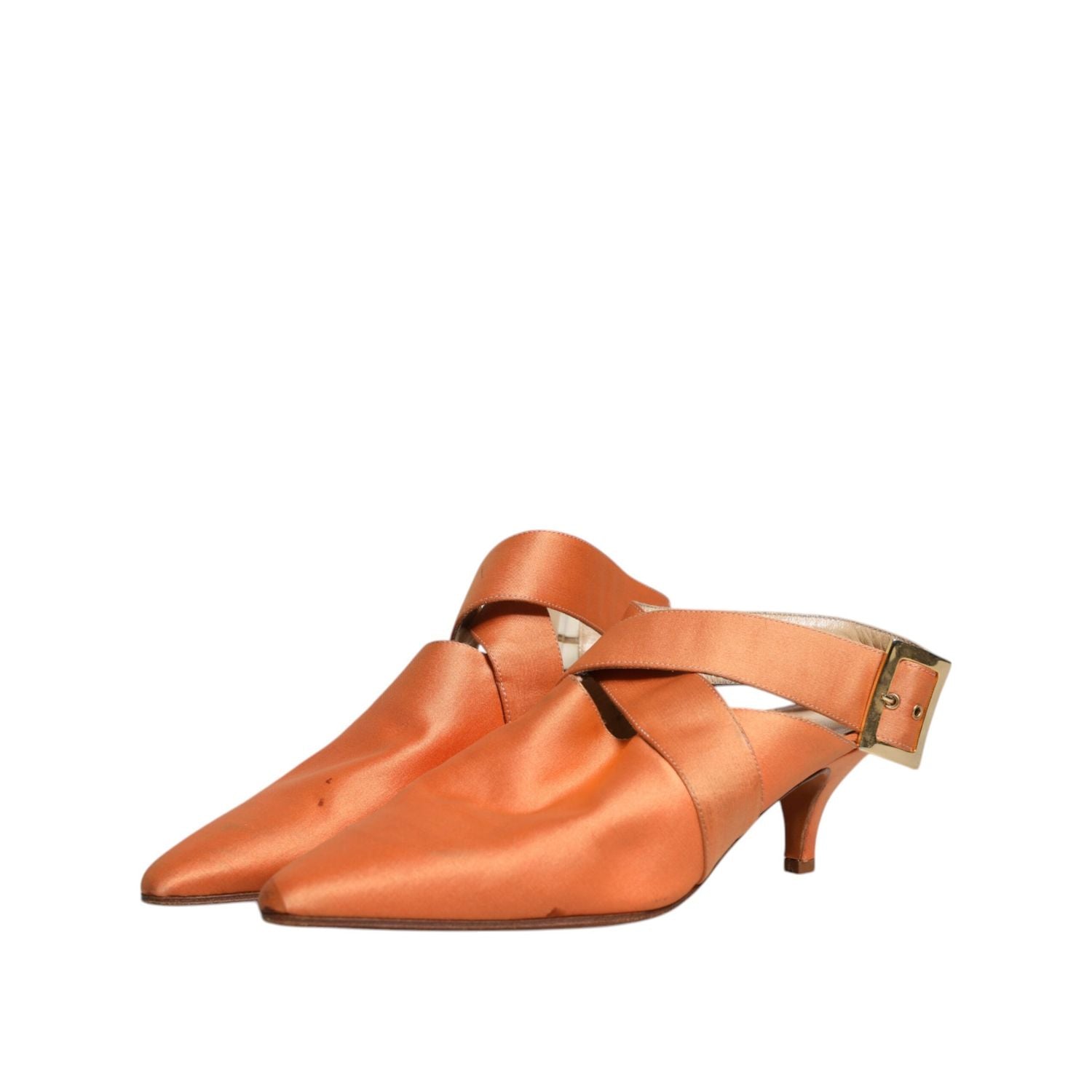 Dolce & Gabbana Orange Kitten Heels Slingback Sandals Shoes