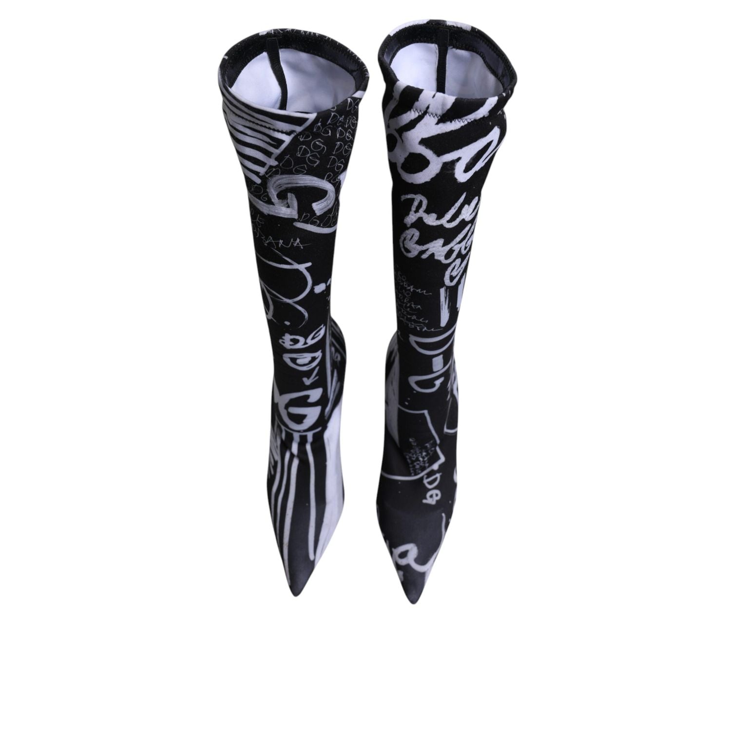 Dolce & Gabbana Black Logo Stretch Heels High Boots Shoes