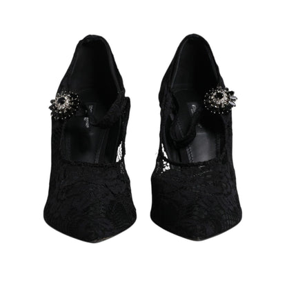Dolce & Gabbana Black Lace Crystals Mary Jane Pumps Shoes