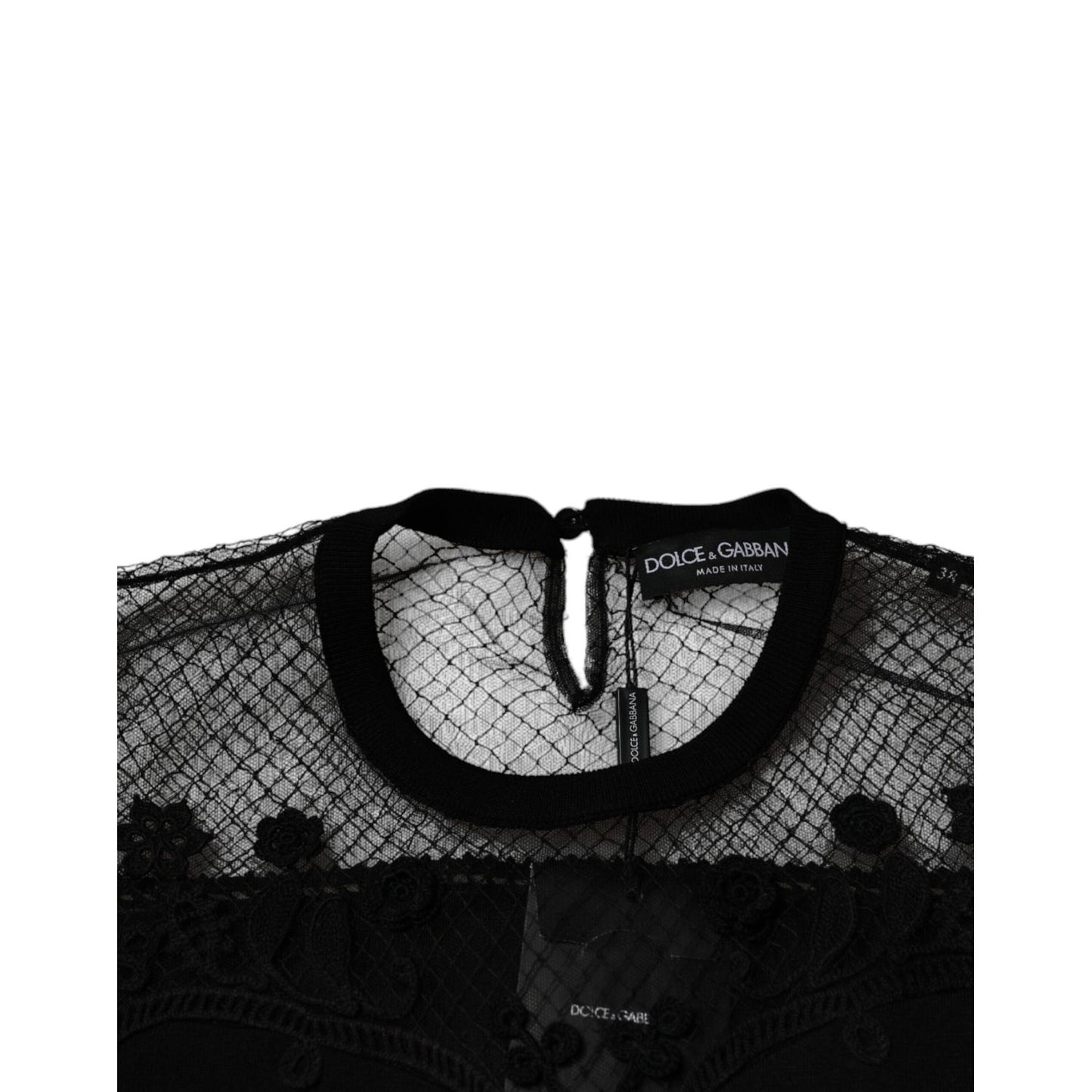 Dolce & Gabbana Black Floral Lace Short Sleeves Blouse Top