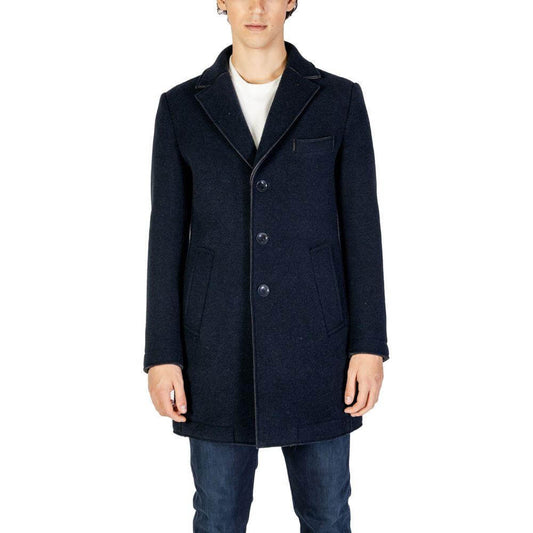 Men's Hydra Clothing blue wool jacket, fall/winter collection, featuring a blend of wool, polyester, and synthetic fibers.