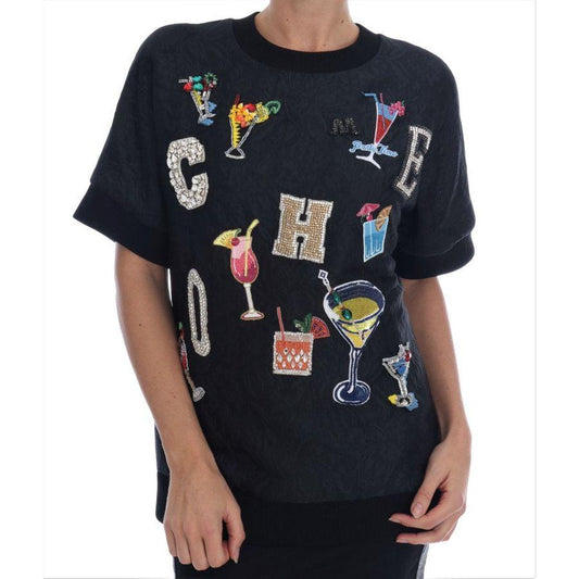 Dolce & Gabbana Enchanted Crystal Embellished Black Sweater Dolce & Gabbana Rosy Brown
