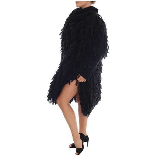 Dolce & Gabbana Elegant Black Fringed Wool-Cashmere Sweater Dolce & Gabbana Rosy Brown