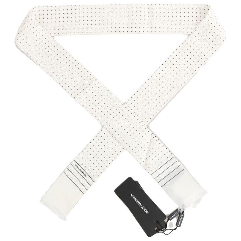 Dolce & Gabbana White Polka Dotted Silk Skinny Scarf Silk Scarf