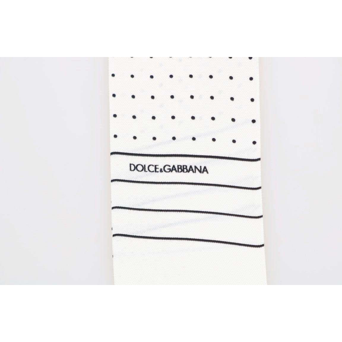 Dolce & Gabbana White Polka Dotted Silk Skinny Scarf Silk Scarf