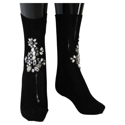 Dolce & Gabbana Crystal Embellished Black Knit Stockings Dolce & Gabbana Black