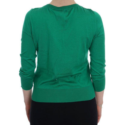 Dolce & Gabbana Green Silk Crystal Banana Sweater