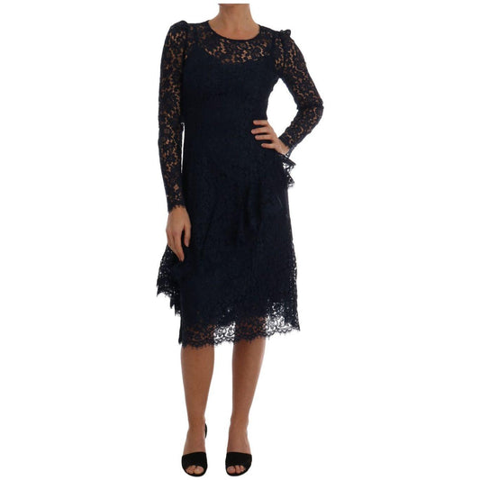Dolce & Gabbana Elegant Floral Lace A-Line Dress Dolce & Gabbana Rosy Brown