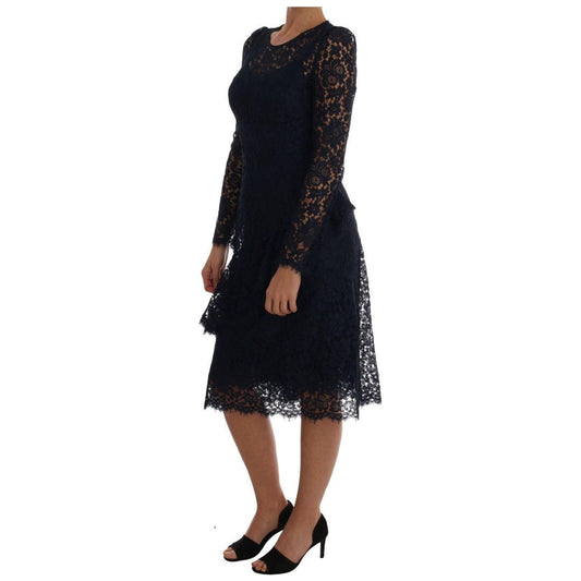 Dolce & Gabbana Elegant Floral Lace A-Line Dress Dolce & Gabbana Rosy Brown