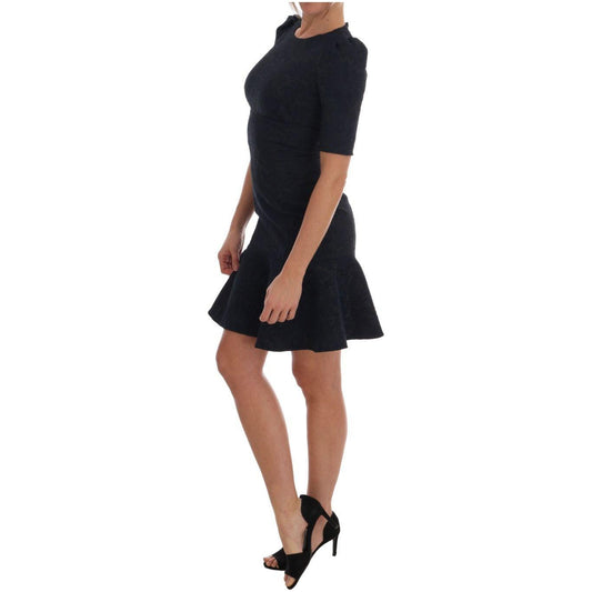 Dolce & Gabbana Floral Brocade Mini Flare Dress Dresses Dolce & Gabbana Dark Slate Gray