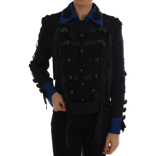 Dolce & Gabbana Chic Black & Blue Short Trench Jacket Dolce & Gabbana Black