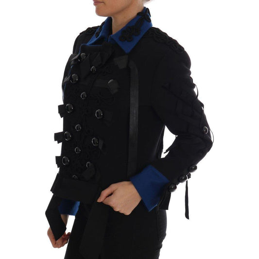 Dolce & Gabbana Chic Black & Blue Short Trench Jacket Dolce & Gabbana Black