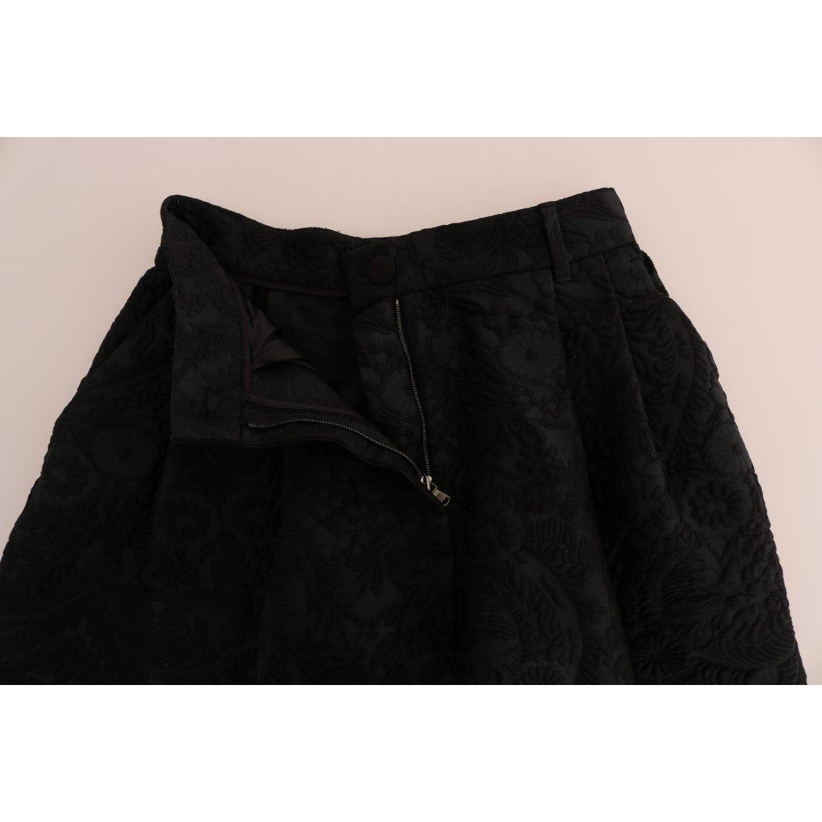 Dolce & Gabbana Black Brocade High Waist Capri Shorts Jeans & Pants