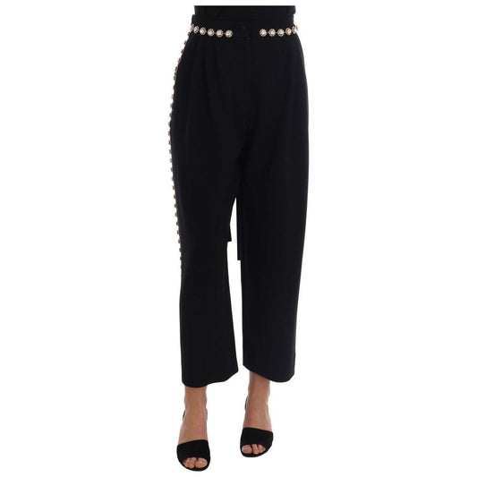 Dolce & Gabbana Elegant High-Waist Ankle Pants with Gold Detailing Dolce & Gabbana Black