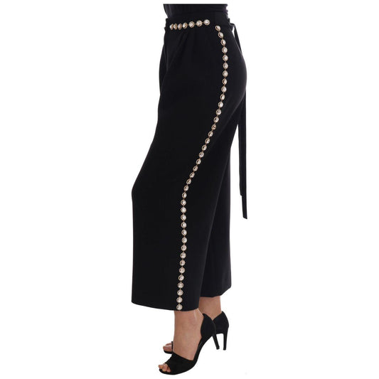 Dolce & Gabbana Elegant High-Waist Ankle Pants with Gold Detailing Dolce & Gabbana Black
