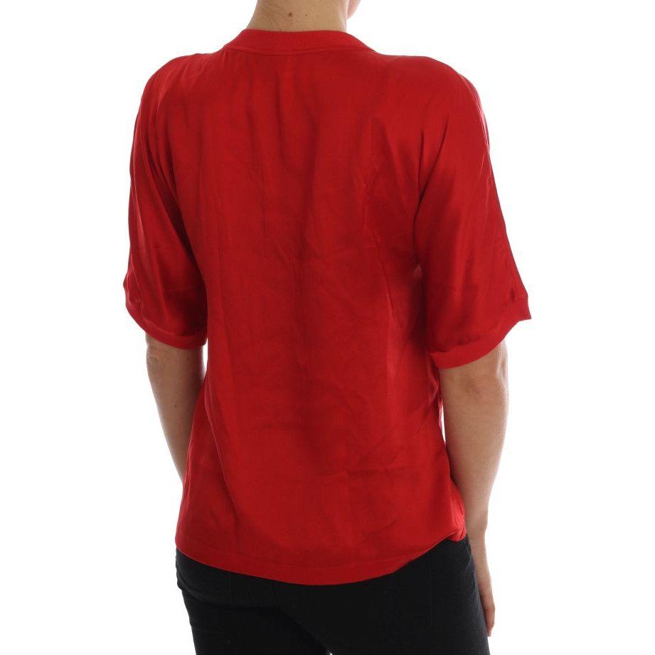 Dolce & Gabbana Red Silk Orange Vase Crystal Top