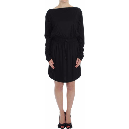 Versace Jeans Elegant Black Silk Blend Shift Dress Dress Versace Jeans Rosy Brown