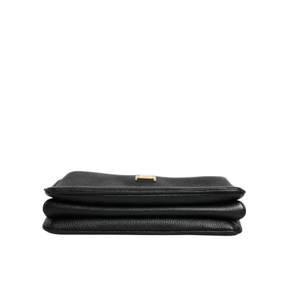 Dolce & Gabbana Black Grain Leather Logo Plaque Clutch Bag