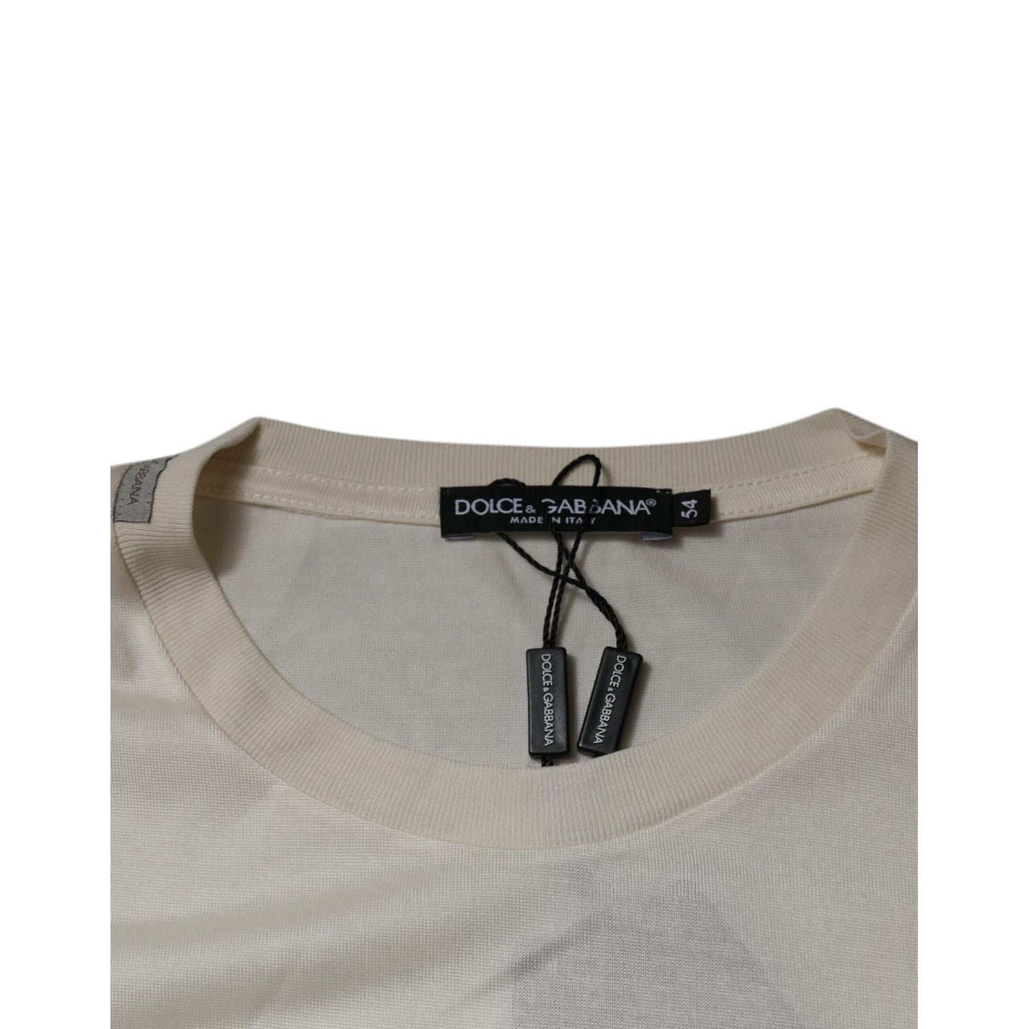 Dolce & Gabbana Off White Silk CrewNeck Short Sleeve T-shirt