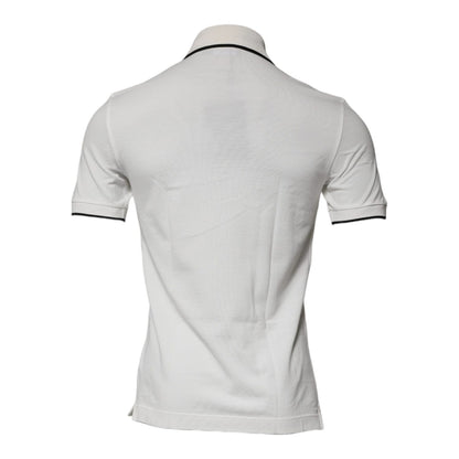 Dolce & Gabbana Off White Crown Cotton Collared Polo T-shirt