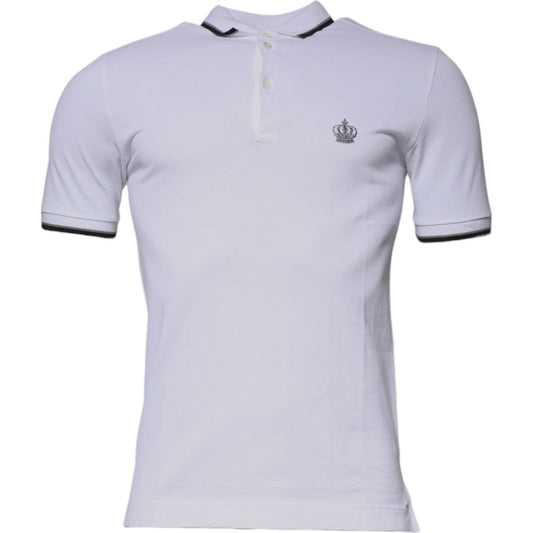 Dolce & Gabbana Dolce & Gabbana White Cotton Crown Collared Polo T-shirt TSH87431-44