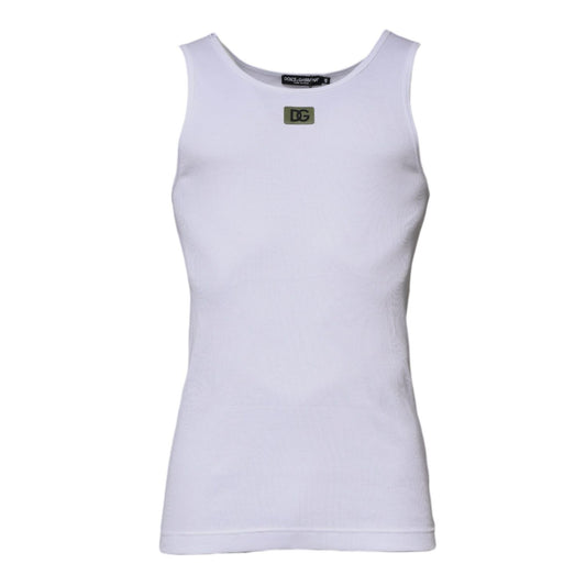 Dolce & Gabbana White Cotton Round Neck Sleeveless T-shirt
