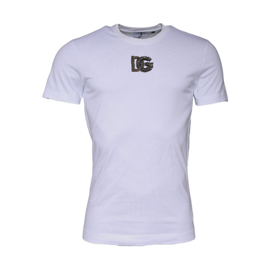 Dolce & Gabbana White DG Logo Cotton Crew Neck T-shirt
