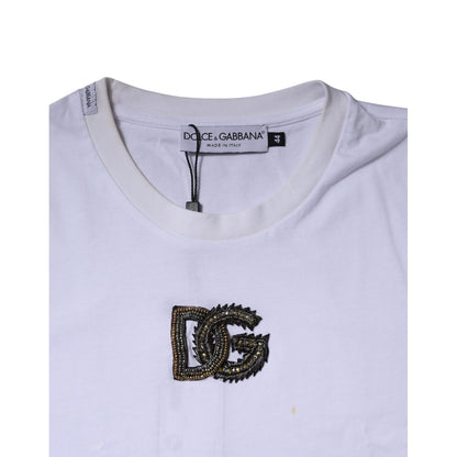 Dolce & Gabbana White DG Logo Cotton Crew Neck T-shirt