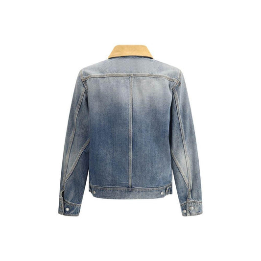 Back view of Alexander McQueen denim jacket with suede collar, showcasing luxury design and contemporary style.
