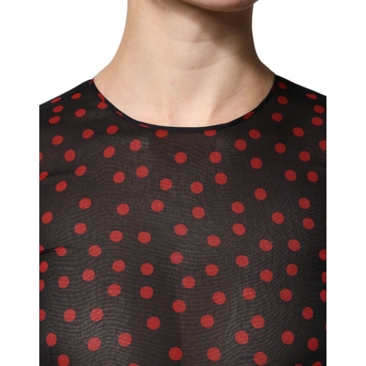 Dolce & Gabbana Black Red Polka Dot Silk Layered Midi Dress