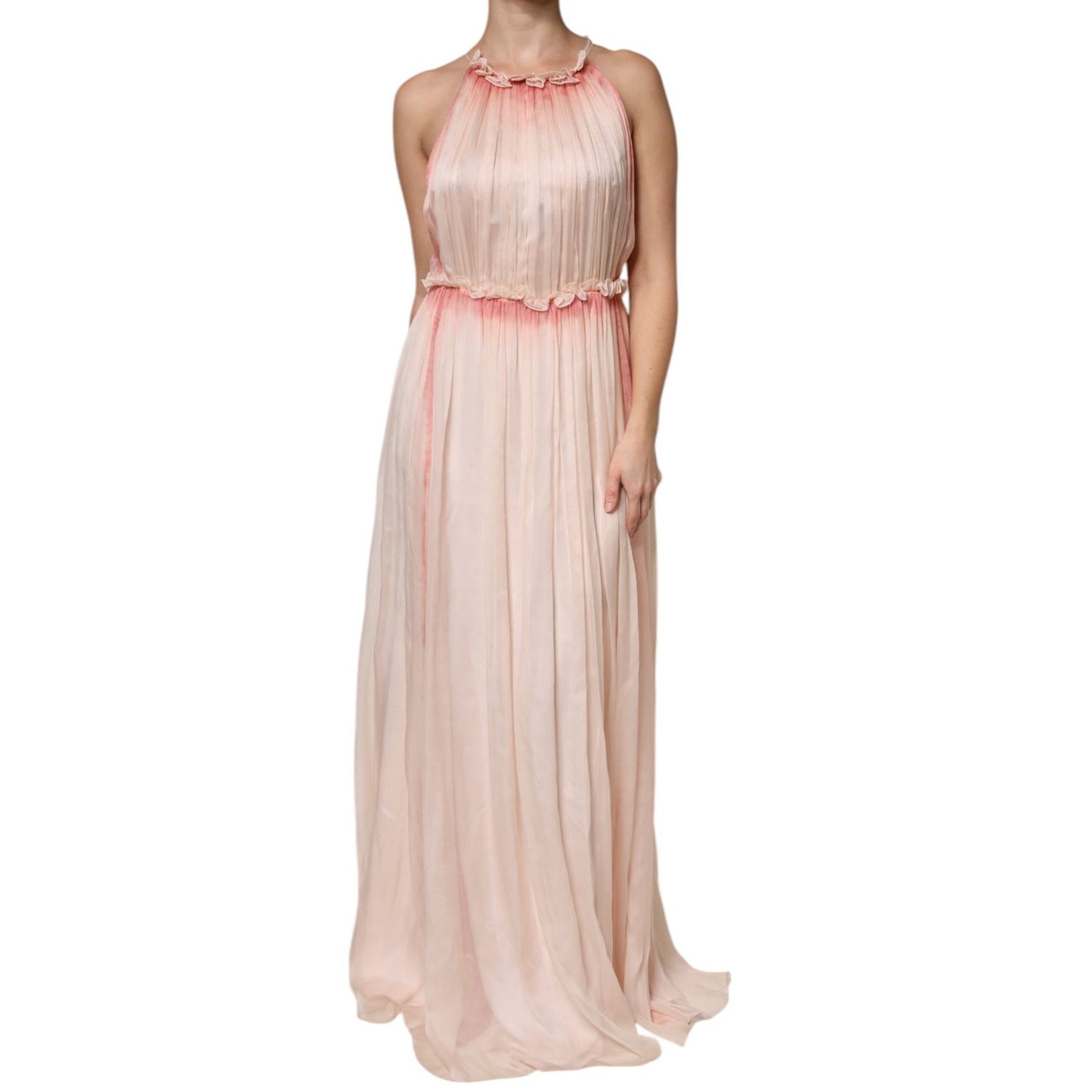 Alberta Ferretti Pink Sleeveless Pleated A-line Maxi Dress