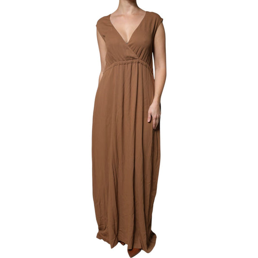 Fabiana Filippi Fabiana Filippi Brown Sleeveless Deep V-neck A-line Long Maxi Dress DR281415-40