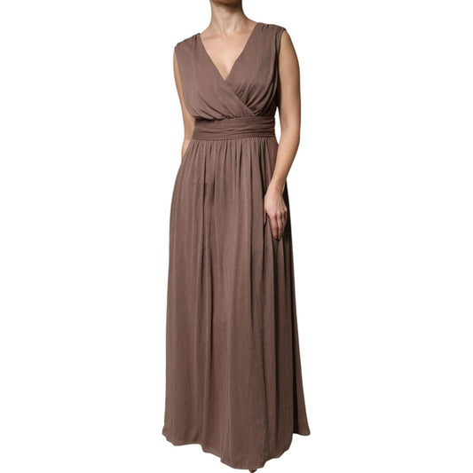 Peserico Peserico Brown Sleeveless Deep V-neck A-line Long Maxi Dress DR281422-42
