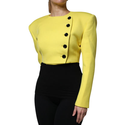 Dolce & Gabbana Lemon Yellow Wool Long Sleeves Cropped Coat Jacket