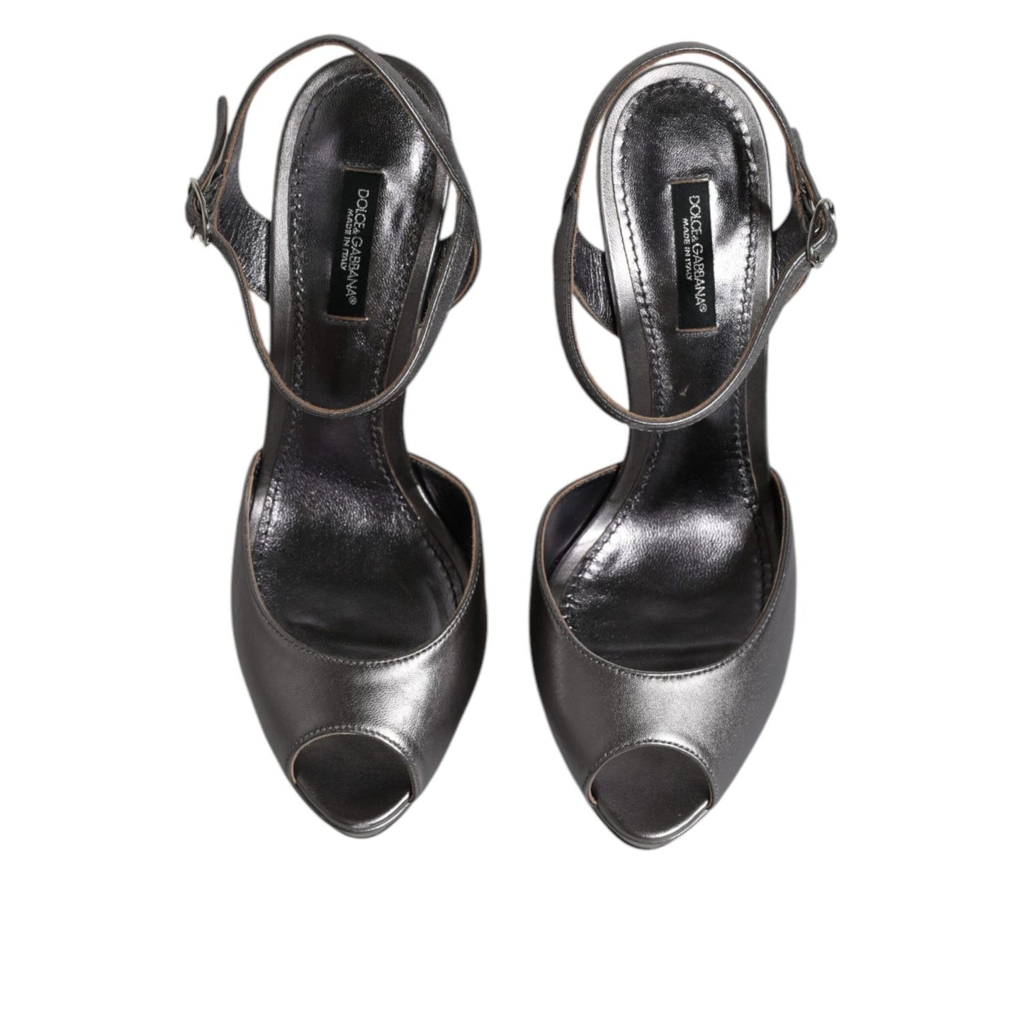 Dolce & Gabbana Silver Leather Platform Heels Sandals Shoes