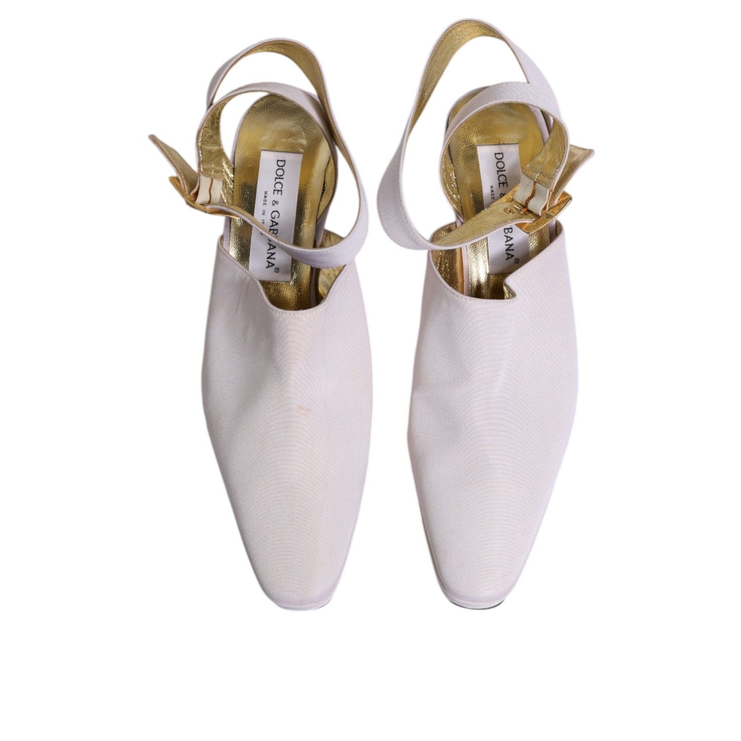 Dolce & Gabbana Off White Block Heel Slingback Sandals Shoes