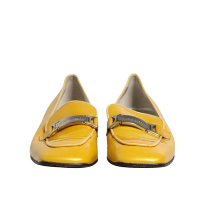 Dolce & Gabbana Yellow Leather Logo Plaque Slip On Mocassin Shoes