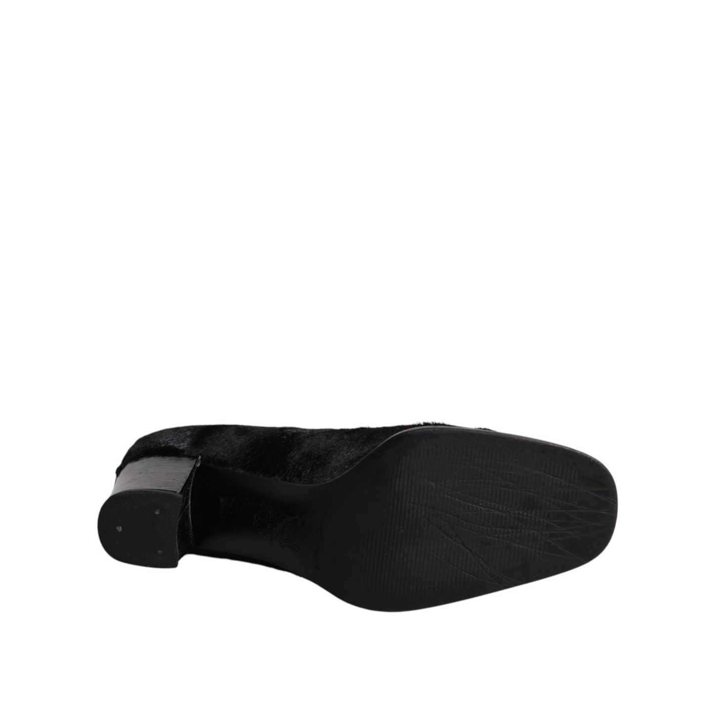 Dolce & Gabbana Black Leather Block Heels Pumps Shoes