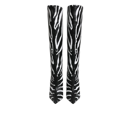 Dolce & Gabbana Black White Zebra Heels High Boots Shoes