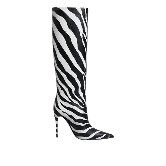 Dolce & Gabbana Black White Zebra Heels High Boots Shoes