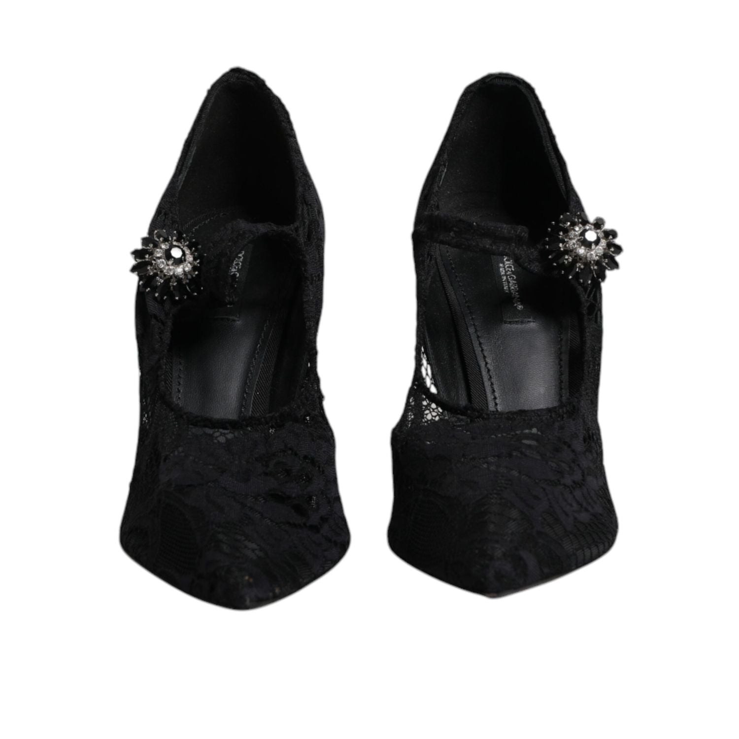 Dolce & Gabbana Black Lace Crystals Mary Jane Pumps Shoes