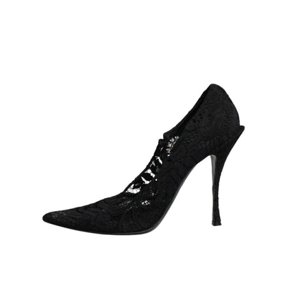 Dolce & Gabbana Black Lace Crystals Mary Jane Pumps Shoes